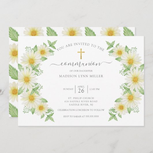 Daisy Floral First Community Invitation Kaart (Voorkant / Achterkant)