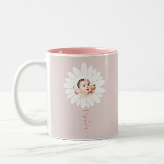 Daisy Floral Foto Roze Tweekleurige Koffiemok (Links)