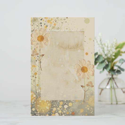 Daisy Floral geperste bloemen Briefpapier (Staand voorkant)