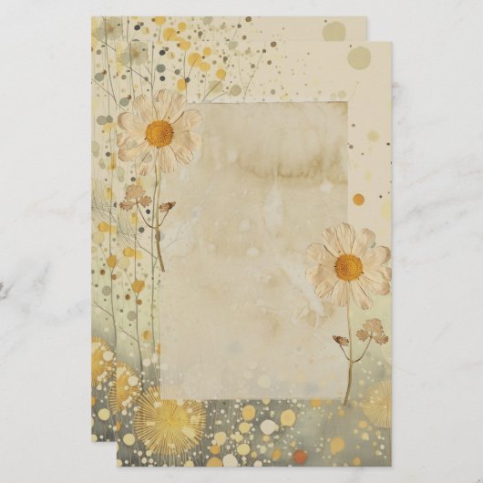 Daisy Floral geperste bloemen Briefpapier (Voorkant / Achterkant)