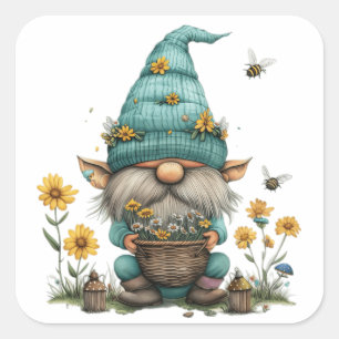 Daisy Floral Gnome Vierkante Sticker