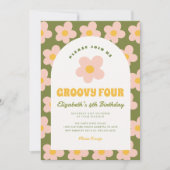 Daisy Floral Groen roze Groovy Meisje Verjaardag Kaart (Voorkant)