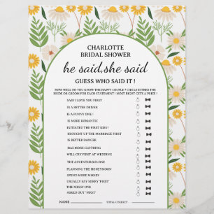 Daisy Floral Hij zei Zij zei Bruiloftsspel  Flyer