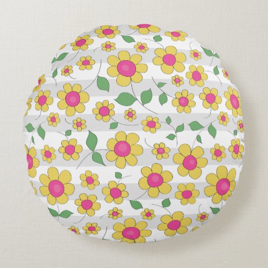 Daisy floral kinder die happy spring rond kussen (Voorkant)