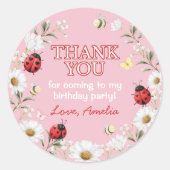 Daisy Floral Little Love Bug Birthday Party Ronde Sticker (Voorkant)