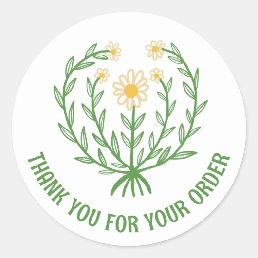 Daisy Floral Logo Chic Elegant Bestellen Bedankt Ronde Sticker (Voorkant)