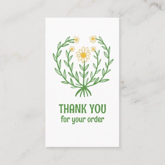 Daisy Floral Logo Chic Elegant Bestellen Bedankt Visitekaartje (Voorkant)