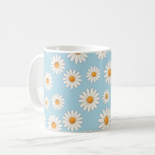 Daisy Floral Mok – Cheerful Flower Pattern Coffee (Voorkant links)