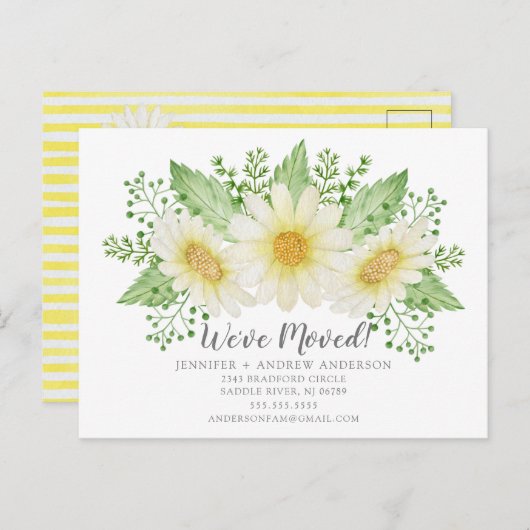 Daisy Floral Moving Announcement Aankondigingskaart (Voorkant / Achterkant)