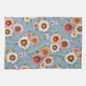Daisy Floral op blauw Theedoek (Horizontaal)