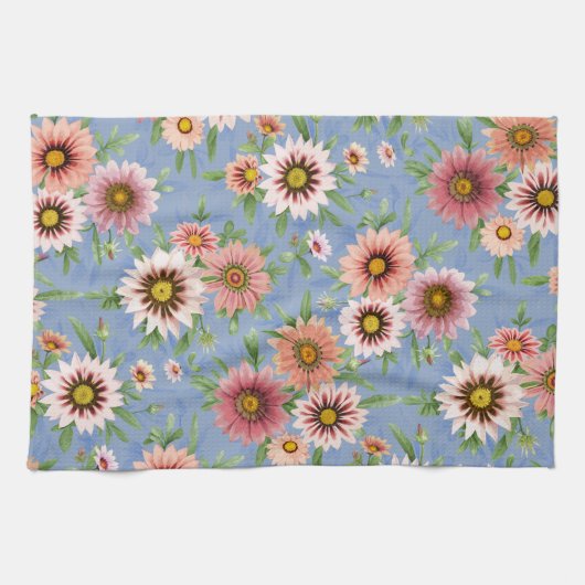 Daisy Floral op blauw Theedoek (Horizontaal)