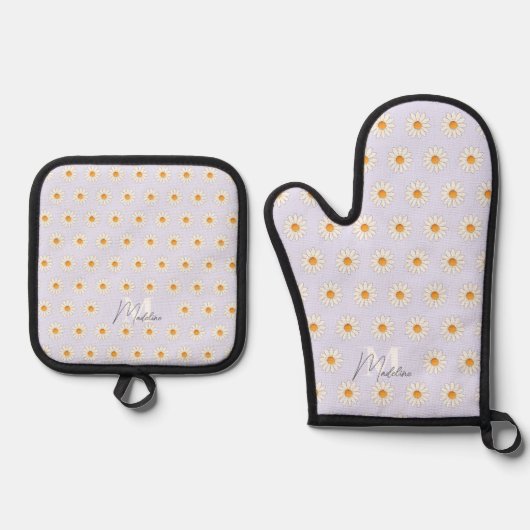 Daisy Floral Oven Mitt & Pot Houder Set (Voorkant)