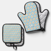 Daisy Floral Oven Mitt & Pot Houder Set (Voorkant / Achterkant)