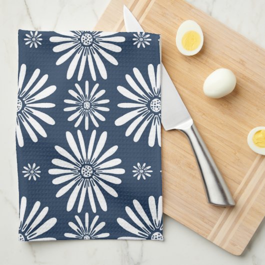 Daisy FLoral Pattern Blue Theedoek (Quarter Fold)