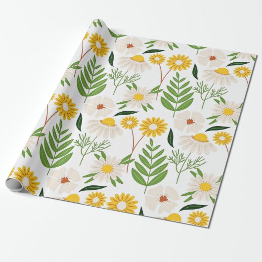 Daisy Floral Pattern Cadeaupapier (Uitgerold)