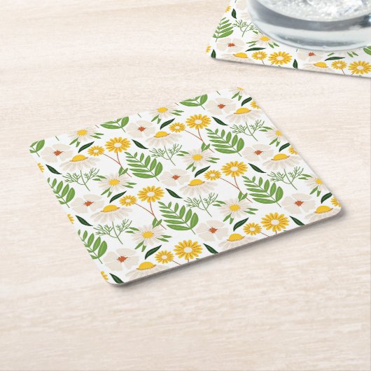 Daisy Floral Pattern Kartonnen Onderzetters (Schuin)