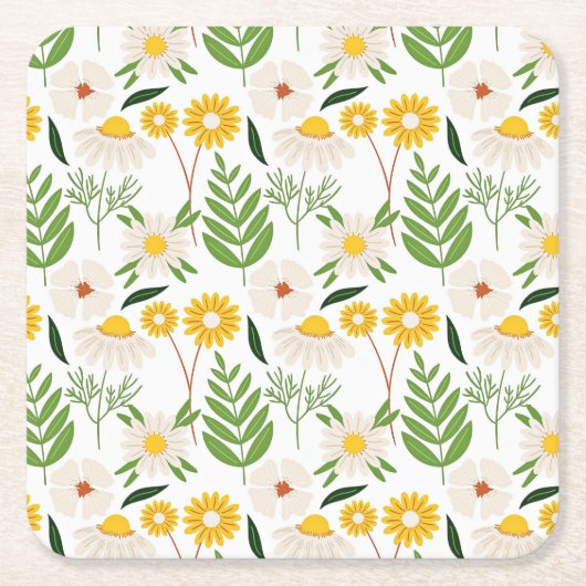 Daisy Floral Pattern Kartonnen Onderzetters (Voorkant)