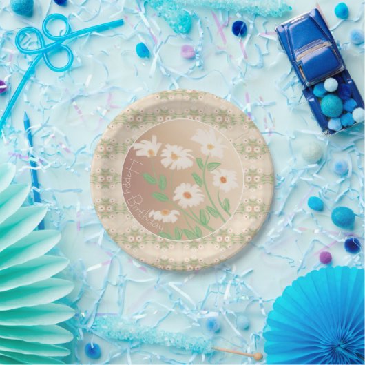 Daisy Floral Patterned Papieren Bordje (Feest)