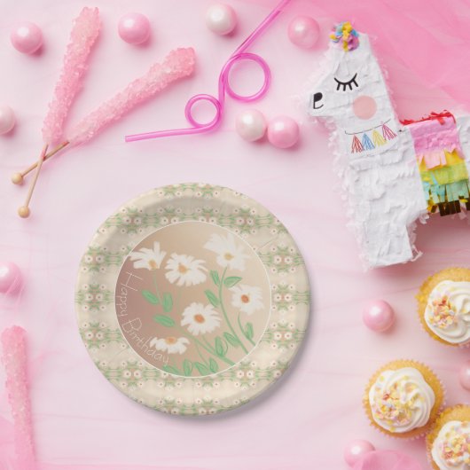 Daisy Floral Patterned Papieren Bordje (Feest)