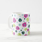 Daisy Floral Pink Blue Green Leaf Pattern Koffiemok (Voorkant links)