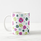 Daisy Floral Pink Blue Green Leaf Pattern Koffiemok (Links)