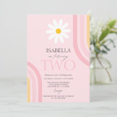 Daisy Floral Retro Roze Twee Verjaardagsfeestje Kaart (Staand voorkant)
