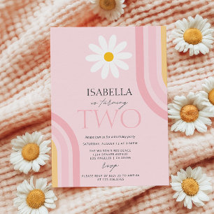 Daisy Floral Retro Roze Twee Verjaardagsfeestje Kaart