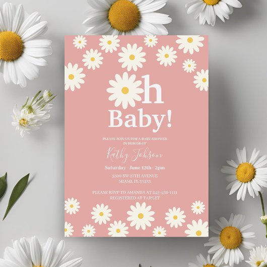 Daisy Floral Roze Boheems Baby shower Uitnodiging