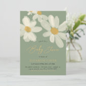 Daisy Floral Sage Green Baby shower Kaart (Staand voorkant)