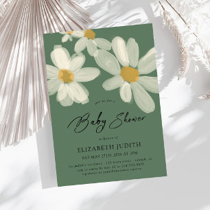 Daisy Floral Sage Green Baby shower Kaart