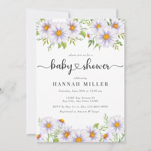Daisy Floral | Schattigee babydouche uitnodigingen (Voorkant)