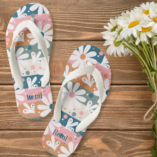 Daisy Floral Striped Pattern Kinder Teenslippers