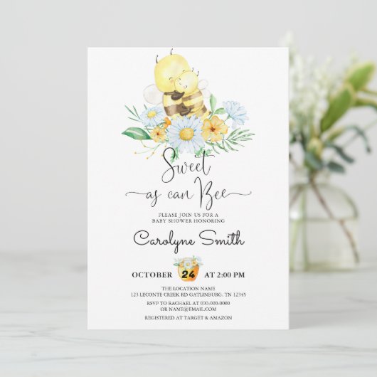 Daisy Floral Sweet As Can Bee Baby shower Kaart (Staand voorkant)