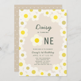 Daisy Floral Taupe 1e verjaardag Uitnodiging