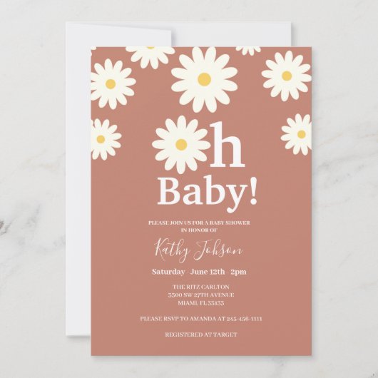 Daisy Floral Terracota Bohemian Baby shower Kaart (Voorkant)