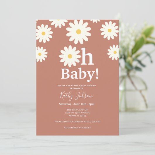 Daisy Floral Terracota Bohemian Baby shower Kaart (Staand voorkant)