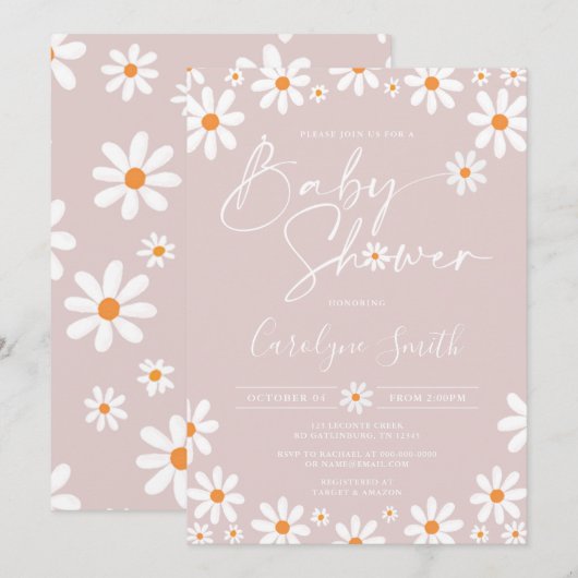 Daisy Floral Waterverf Baby shower uitnodiging (Voorkant / Achterkant)