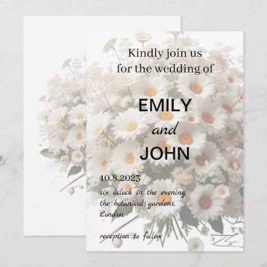 Daisy Floral Wedding Kaart (Voorkant / Achterkant)