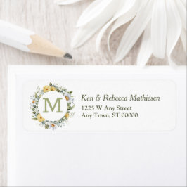 Daisy Floral Wreath Monogram Retouradres Etiket