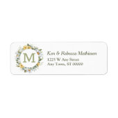 Daisy Floral Wreath Monogram Retouradres Etiket (Voorkant)