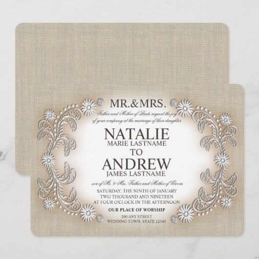 Daisy Floral Wreath Wedding Kaart (Voorkant / Achterkant)