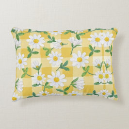 Daisy Floral Yellow Gingham Throw Pillow Accent Kussen