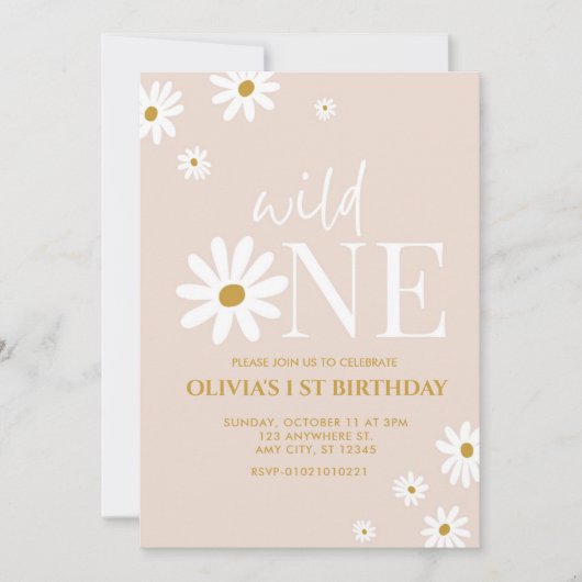 Daisy Flower 1e verjaardagsuitnodiging voor meisje Kaart (Voorkant)