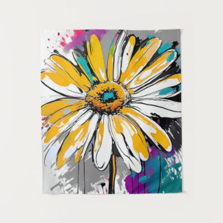 Daisy Flower Abstract Art Bloemen Kleurrijk Helder Wandkleed