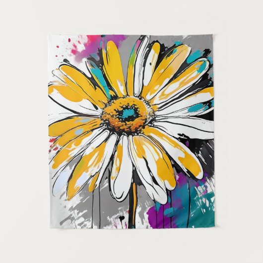 Daisy Flower Abstract Art Bloemen Kleurrijk Helder Wandkleed (Voorkant)