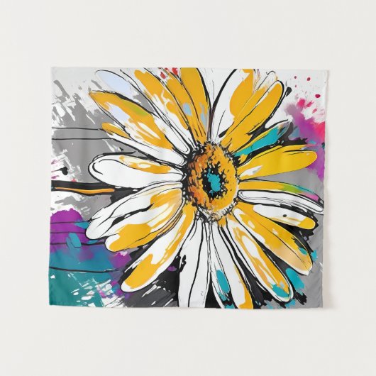 Daisy Flower Abstract Art Bloemen Kleurrijk Helder Wandkleed (Voorkant (horizontaal))