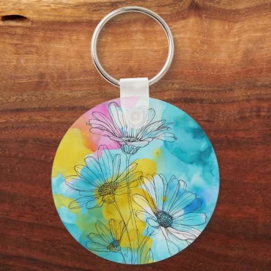 Daisy Flower Aluminum Circle Keychain Gift (Voorkant)