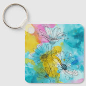 Daisy Flower Aluminum Square Keychain Gift (Voorkant)