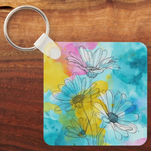 Daisy Flower Aluminum Square Keychain Gift (Voorkant)