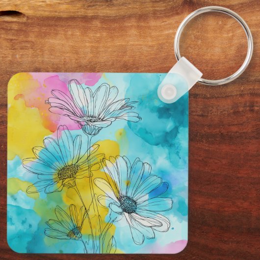 Daisy Flower Aluminum Square Keychain Gift (Achterkant)